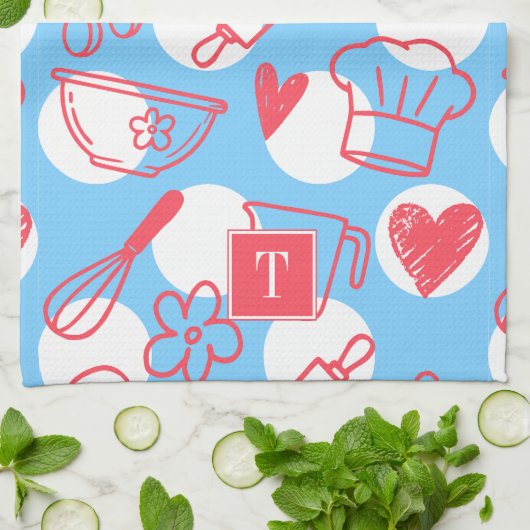 Southern Baking Polka Dot Pattern Recipe キッチンタオル (折り畳み)