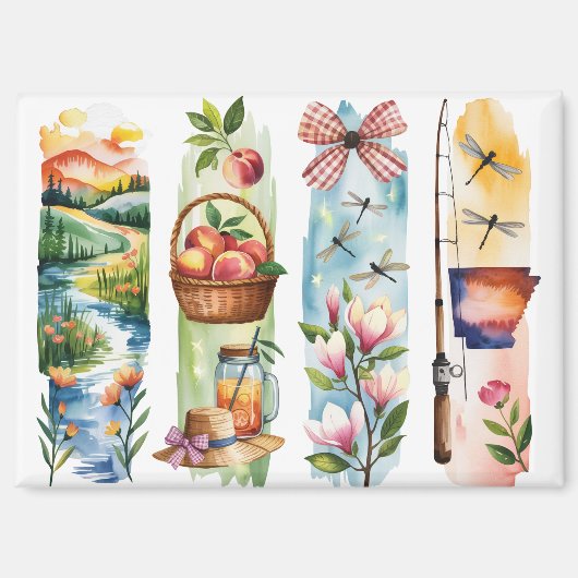 Southern Charm Watercolor Magnets | Peach Basket,  マグネット (正面)