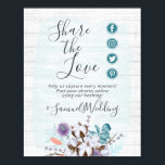 Southern Country Cotton Wedding Hashtag Photo Sign ポスター<br><div class="desc">Accent your southern country wedding with the charming elegance of watercolor styling! This unique design features a realistic rustic wood texture background and sweet cotton boll botanical floral spray elements. The on-trend color palette uses soft shades of coral, lavender, turquoise and earth tones. Celebrate your love with friends and family...</div>