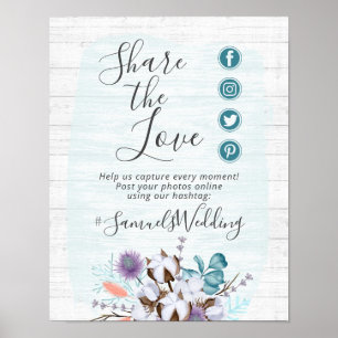 Southern Country Cotton Wedding Hashtag Photo Sign ポスター
