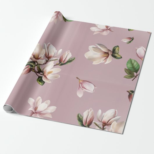 Southern Magnolia Blooms Mauve Pattern ラッピングペーパー (アンロールド)