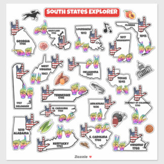Southern U.S. Region – Educational Sticker Map シール