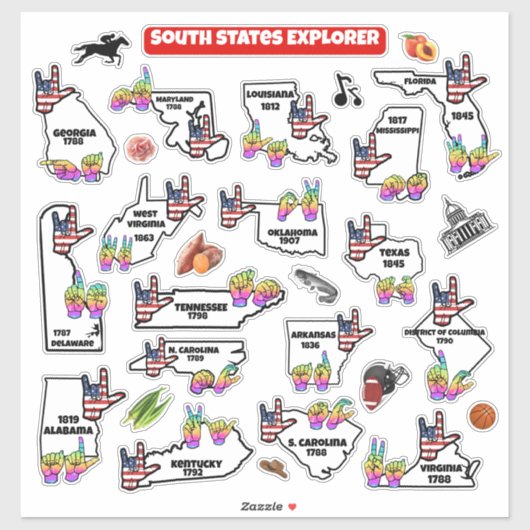 Southern U.S. Region – Educational Sticker Map シール (シート)