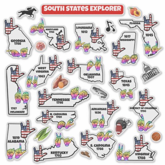 Southern U.S. Region – Educational Sticker Map シール (正面)