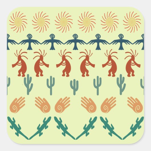 Southwest American Indian Tribal Petroglyphs Art スクエアシール (正面)