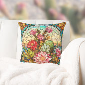 Southwest Cactus n Pink Flowers Faux Stained Glass クッション
