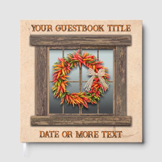 Southwest Chile Pepper Wreath Window Personalized ゲストブック (正面)