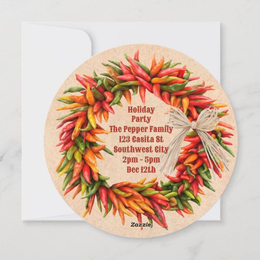 Southwest Chile Ristra Wreath Custom Invitation シーズンカード (裏面)