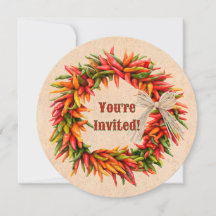 Southwest Chile Ristra Wreath Custom Invitation
