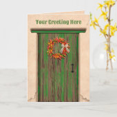 Southwest Chile Ristra Wreath on Rustic Green Door カード (黄色い花)