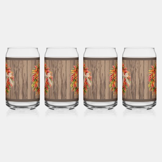 Southwest Chile Ristra Wreath on Wood Personalized ガラス缶 (右)