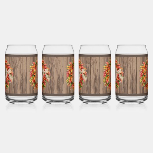 Southwest Chile Ristra Wreath on Wood Personalized ガラス缶 (左)