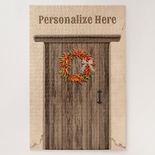 Southwest Chile Ristra Wreath Weathered Wood Door ジグソーパズル (縦)