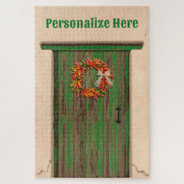 Southwest Chile Ristra Wreath Weathered Wood Door ジグソーパズル