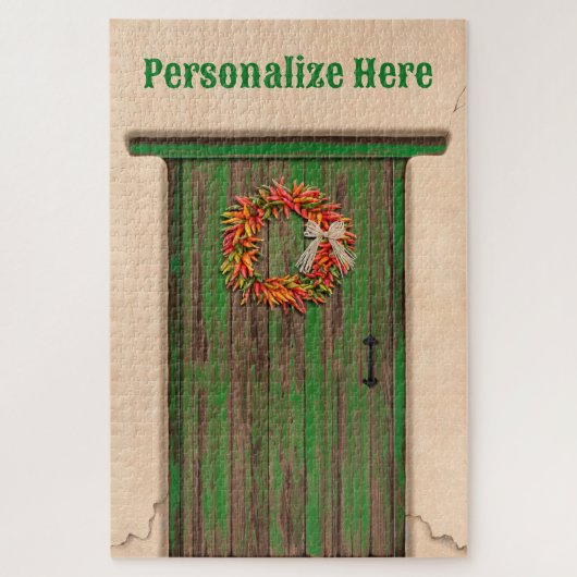 Southwest Chile Ristra Wreath Weathered Wood Door ジグソーパズル (縦)