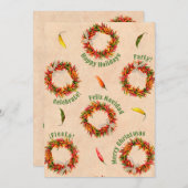 Southwest Chile Wreath Christmas Holiday 招待状 (正面/裏面)