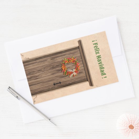 Southwest Chile Wreath Holiday Feliz Navidad 長方形シール (封筒)