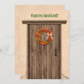 Southwest Chile Wreath Rustic Door Flat Holiday 招待状 (正面/裏面)