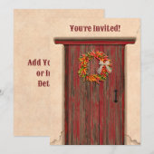 Southwest Chile Wreath Rustic Red Door Holiday 招待状 (正面/裏面)