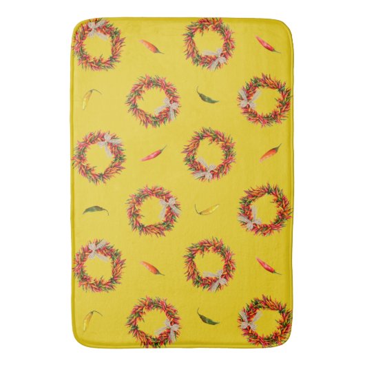 Southwest Chile Wreaths and Peppers Customizeable バスマット (正面縦)