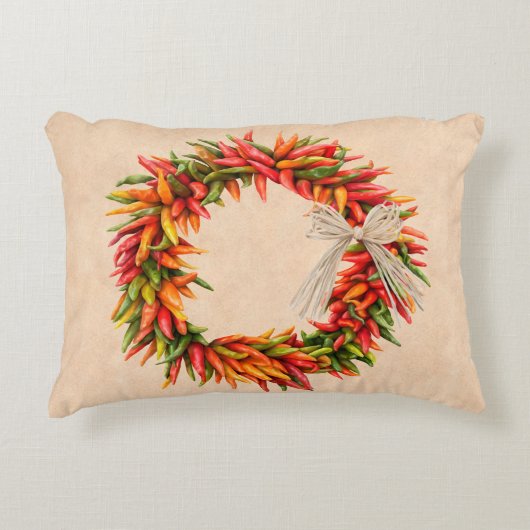 Southwest Colorful Chile Pepper Ristra Wreath アクセントクッション (正面)
