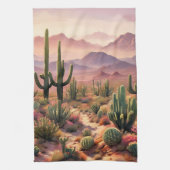 Southwest Desert Cactus Scene  キッチンタオル (縦)