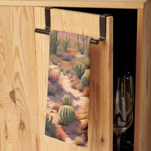 Southwest Desert Cactus Scene  キッチンタオル (三つ折り)