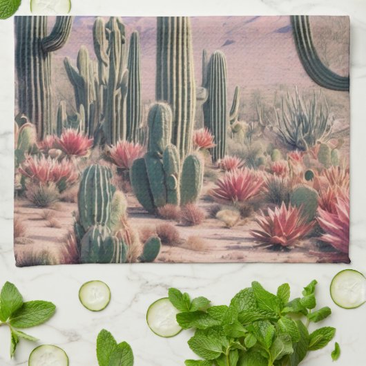 Southwest Desert Cactus Scene キッチンタオル (折り畳み)