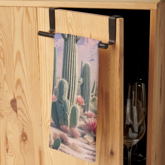 Southwest Desert Cactus Scene  キッチンタオル (三つ折り)