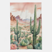 Southwest Desert Cactus Scene  キッチンタオル (縦)