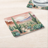 Southwest Desert Cactus Scene  スクエアペーパーコースター (アングル)