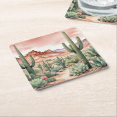 Southwest Desert Cactus Scene  スクエアペーパーコースター (アングル)