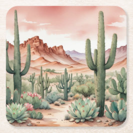 Southwest Desert Cactus Scene  スクエアペーパーコースター