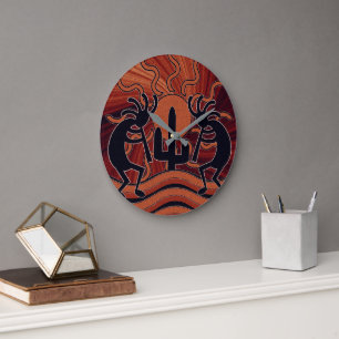 Southwest Design Desert Sun Cactus Kokopelli ラージ壁時計