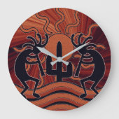 Southwest Design Desert Sun Cactus Kokopelli ラージ壁時計 (正面)