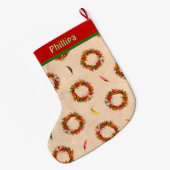Southwest Festive Chile Ristra Wreath Personalized ラージクリスマスストッキング (裏面 (吊り時))