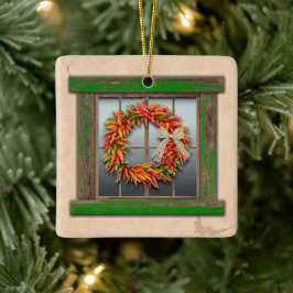 Southwest Festive Chile Wreath Window Personalized セラミックオーナメント