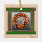 Southwest Festive Chile Wreath Window Personalized セラミックオーナメント (正面)