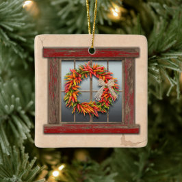 Southwest Festive Chile Wreath Window Personalized セラミックオーナメント