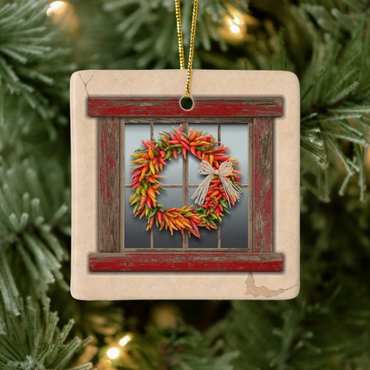 Southwest Festive Chile Wreath Window Personalized セラミックオーナメント (ツリー)