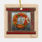 Southwest Festive Chile Wreath Window Personalized セラミックオーナメント (正面)