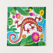 Southwest Gecko with Cactus Blossoms タペストリー (正面(横))