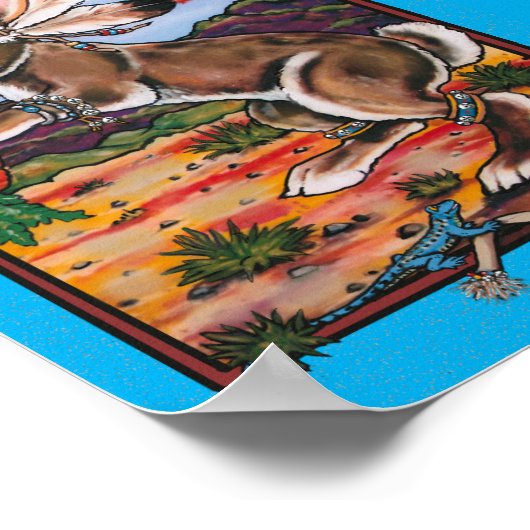 Southwest Kokopelli Bunnipelli Rabbit Whimsical  ポスター (角)