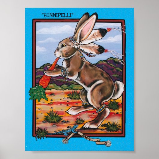 Southwest Kokopelli Bunnipelli Rabbit Whimsical  ポスター (正面)
