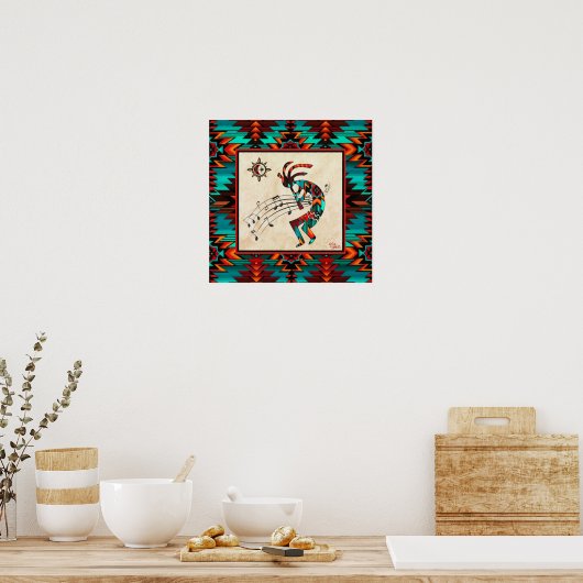 Southwest Kokopelli Playing The Flute Poster ポスター (キッチン)