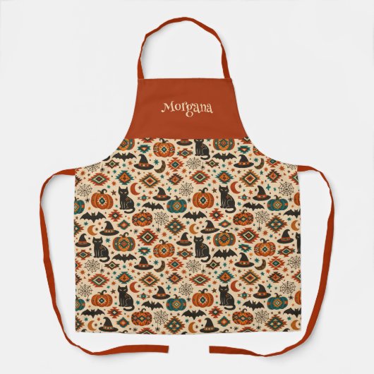 Southwest Orange Pumpkin Name Halloween  エプロン (正面)
