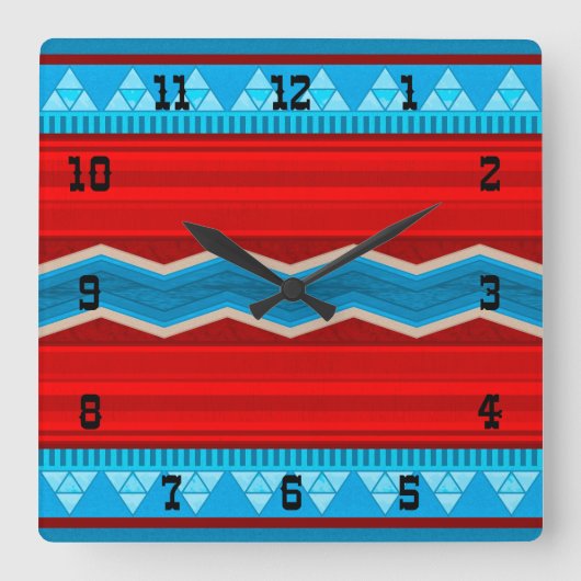 Southwest River Canyon Geometric Red Turquoise スクエア壁時計 (正面)