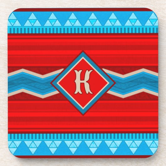 Southwest River Canyon Red Turquoise Monogram コースター (正面)
