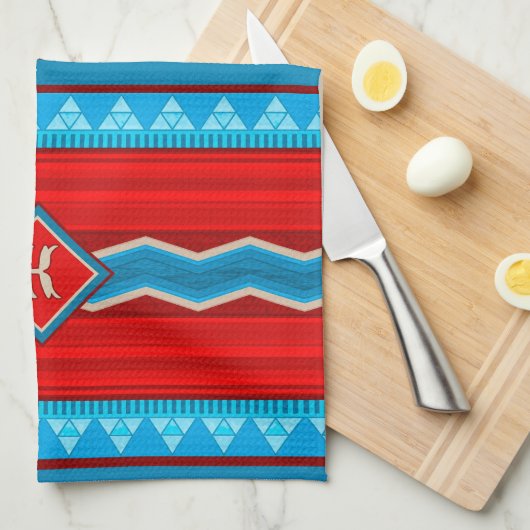 Southwest River Canyon Red Turquoise Monogrammed  キッチンタオル (四つ折り)
