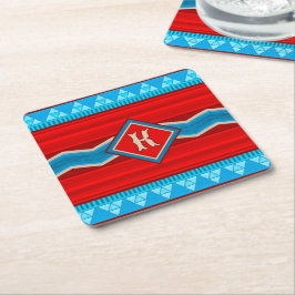 Southwest River Canyon Red Turquoise Monogrammed スクエアペーパーコースター